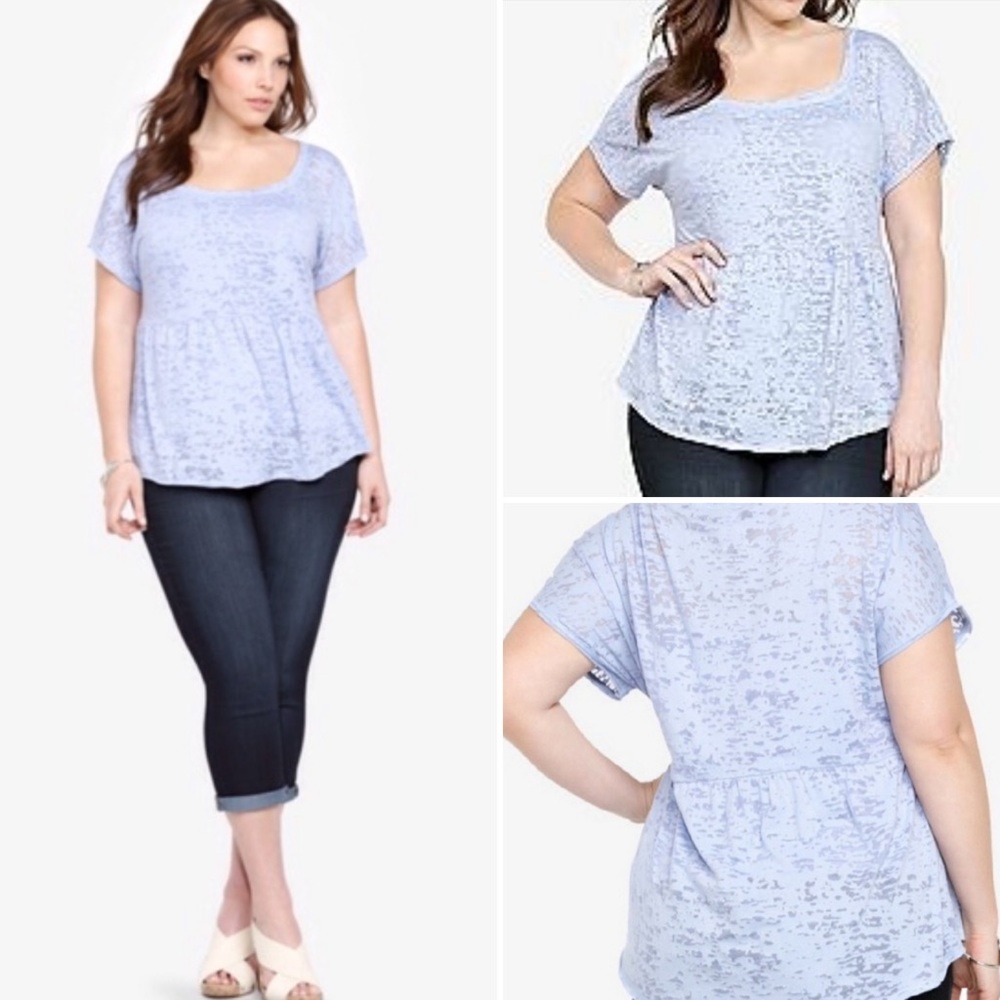 2/$20⭐️Torrid baby blue burnout peplum tee,1X, EUC